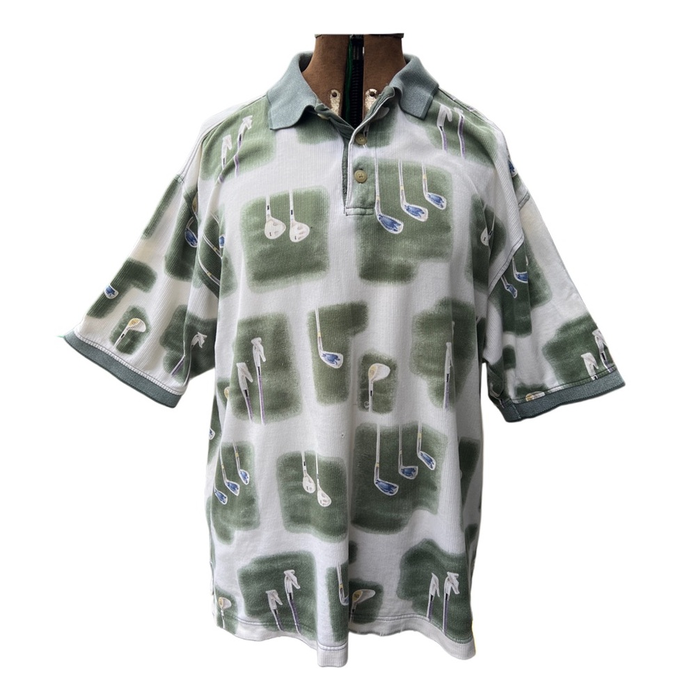 Vintage Dockers Golf green white blue short sleeve polo shirt size XL